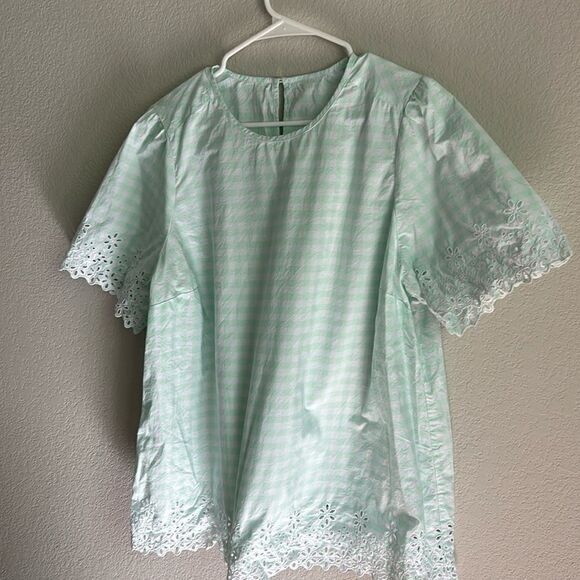 Draper James blouse impeccable size 1x light checked green and white - Picture 1 of 11